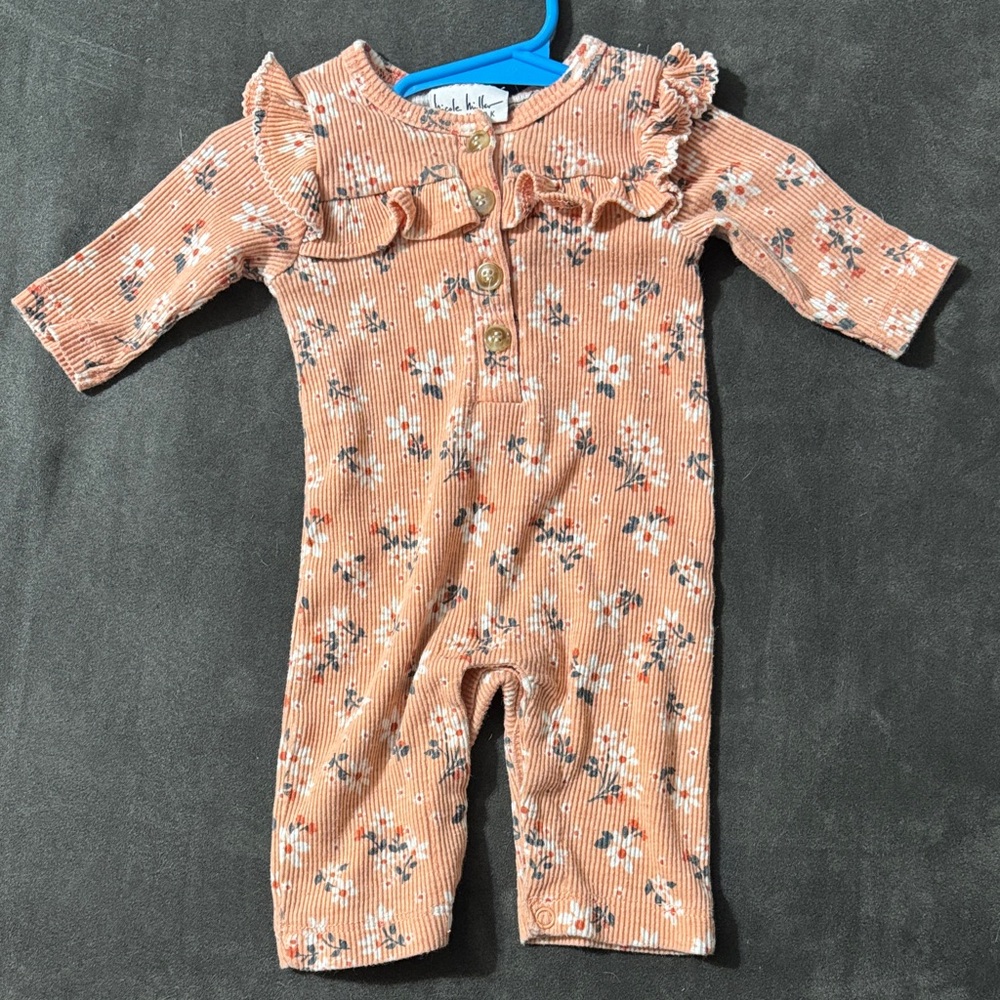 Nicole Miller Peach Floral Baby Romper